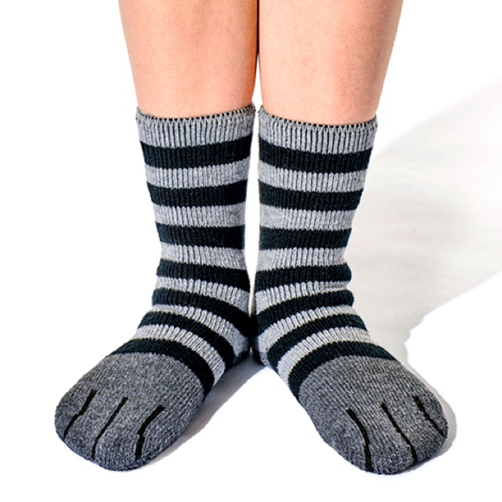 Brushed Fleece Kitty Cat Realistic Claw Paw Print Slipper Socks Grey Black New